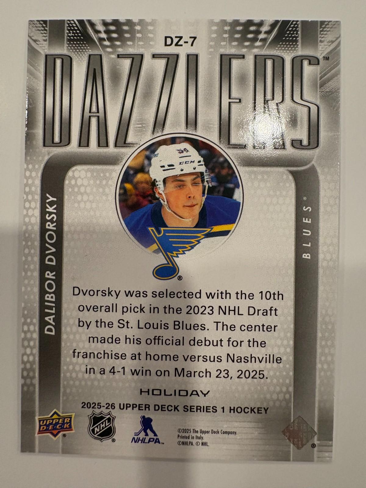Upper Deck 2025-26 Holiday Dazzler Dalibor Dvorsky St Louis Blues DZ-7