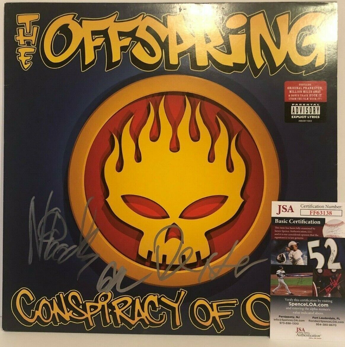 Autographed Offspring Dexter Holland signed Conspiracy of One Vinyl LP JSA