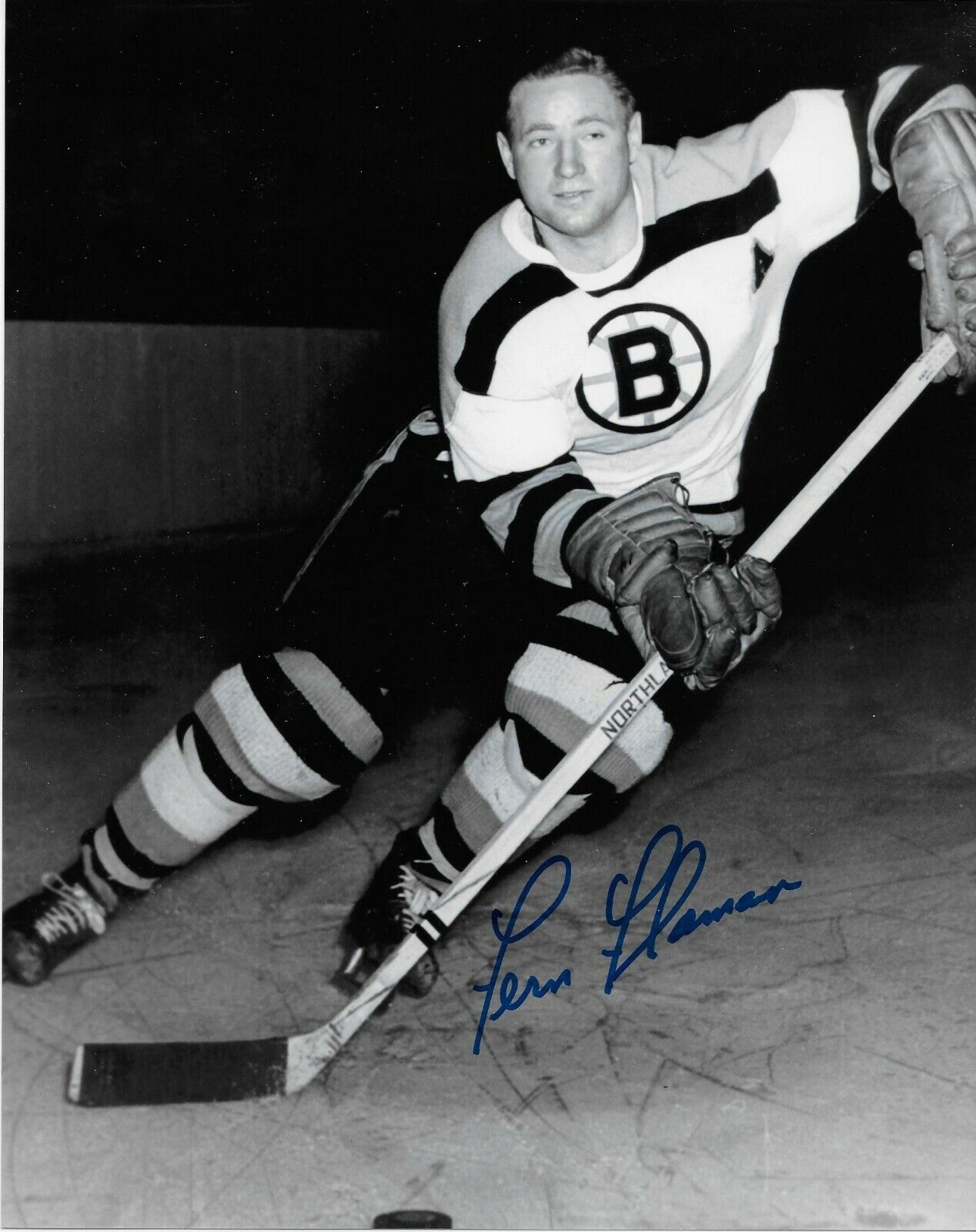 Autographed Boston Bruins Hockey Hall of Famer Fern Flaman 8x10 Photo