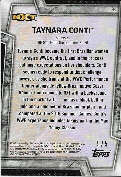 Autographed 2018 Topps NXT Wrestling WWE Taynara Conti Insert Card 5/5 Black