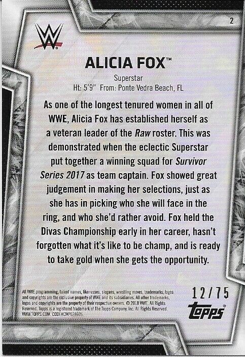 Autographed 2018 Topps Wrestling WWE Alicia Fox Insert Card 12/75