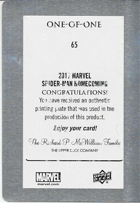 2017 Marvel Spider Man Homecoming One of One Printing Plate Mac Gargon Card #65
