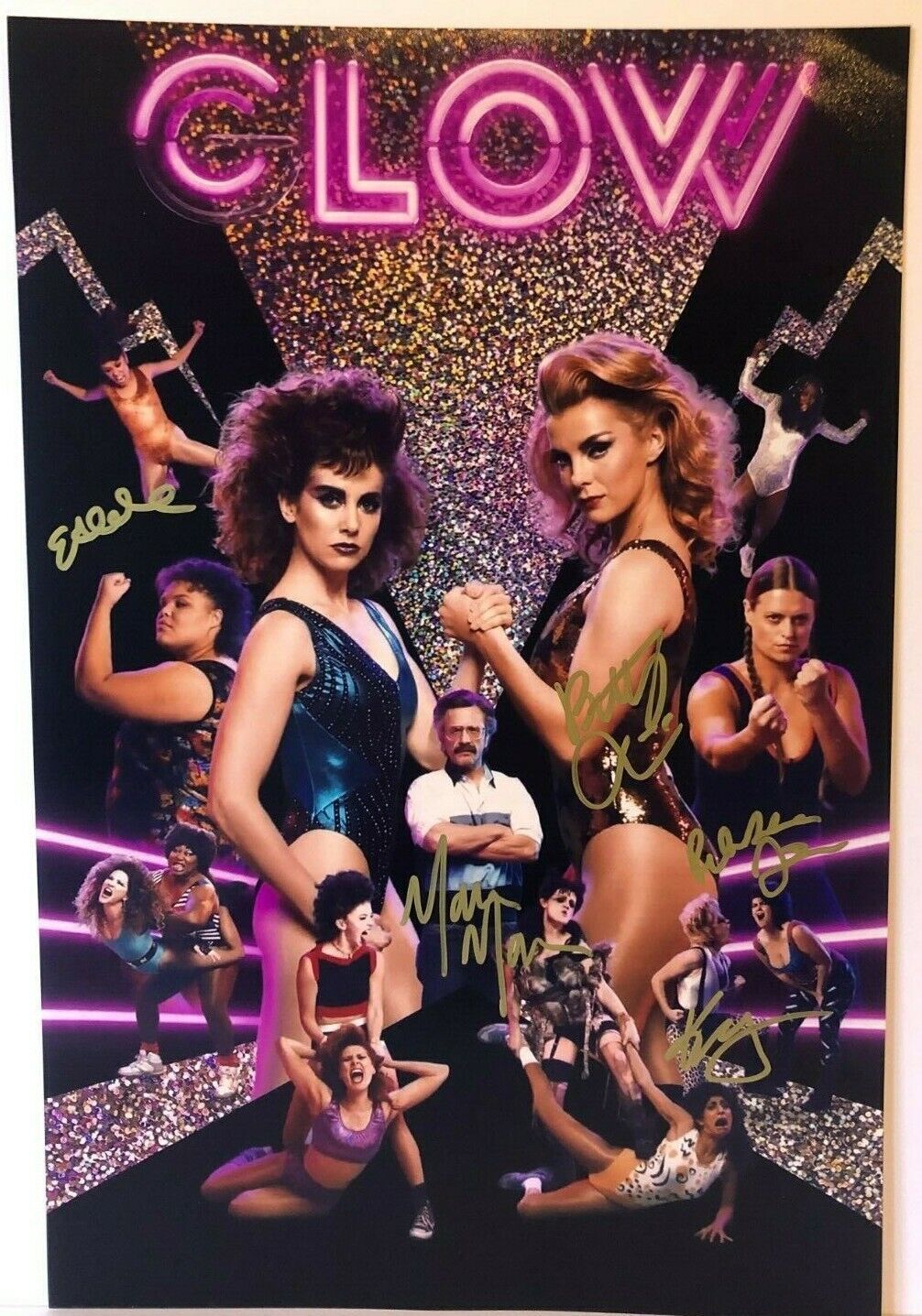 Autographed Glow Cast signed 12x18 Photo Betty Gilpin Marc Maron Poster