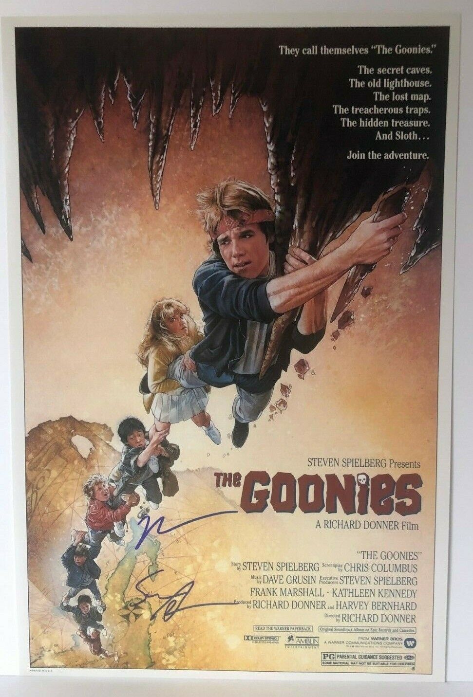 Autographed Jeff Cohen Sean Astin signed 12x18 Photo Goonies Movie Poster