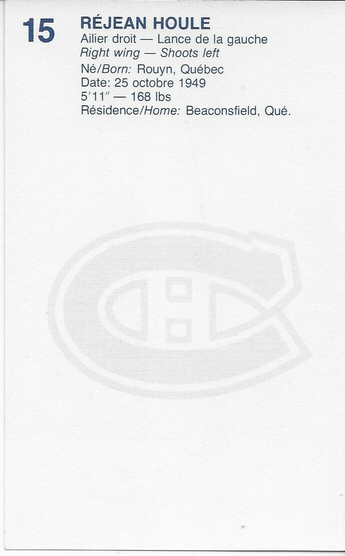 Autographed Rejean Houle Montreal Canadiens Postcard Original