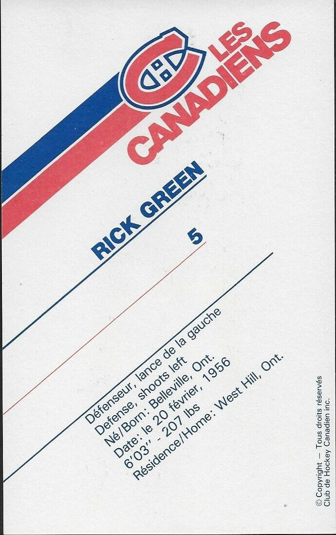 Autographed Rick Green Montreal Canadiens Postcard #2 Original