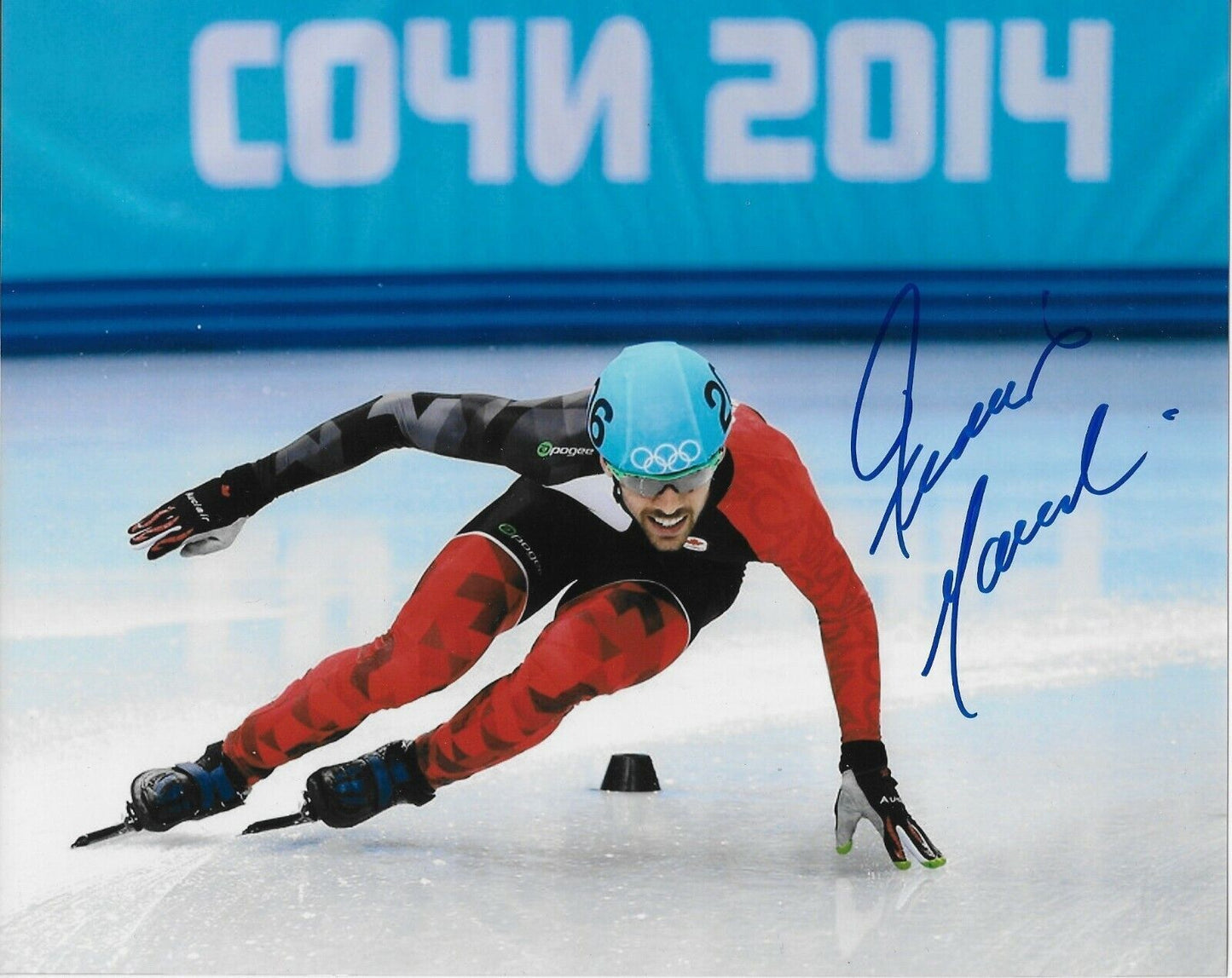 Auto. François Hamelin Jeux olympiques Patinage de vitesse sur piste courte Photo 8x10 Original