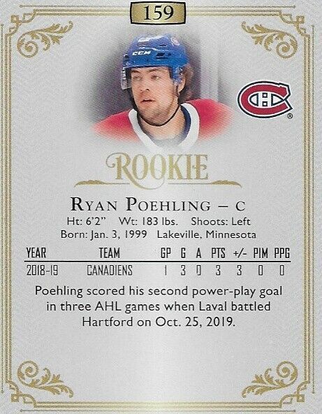 2019-20 Upper Deck Stature Ryan Poehling Rookie card 391/399