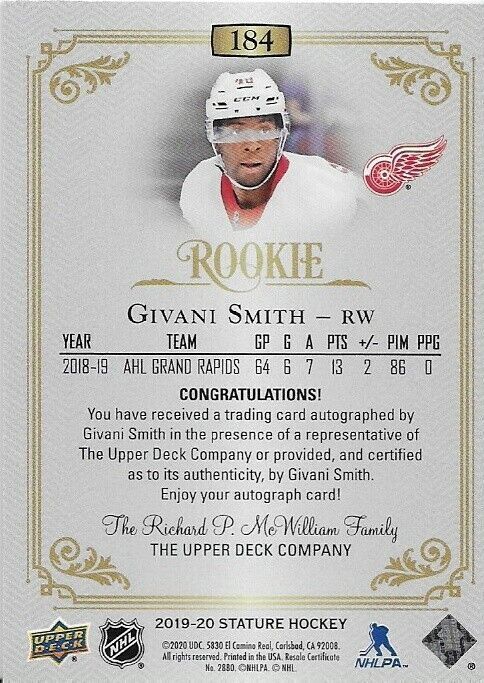 2019-20 Upper Deck Stature Givani Smith Autographed Card Green Parallel 28/85