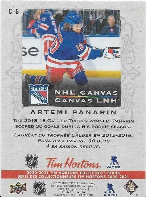 Carte à insérer Artemi Panarin en toile Tim Horton's NHL 2020-21 UD