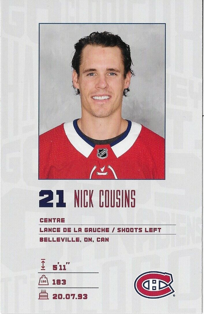 Autographed Nick Cousins Montreal Canadiens Postcard 2019-20 Original