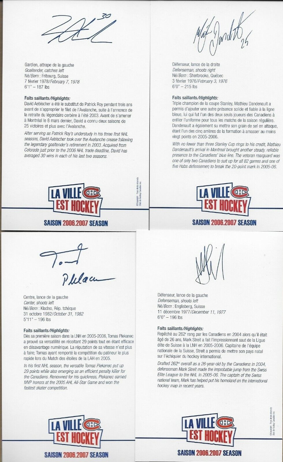 23 Autographed Price Koivu Ryder Montreal Canadiens Postcard 2006-07 Original +1