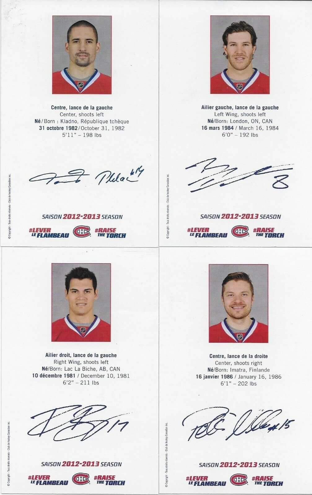 24 Autographed Price Gionta Diaz Montreal Canadiens Postcard 2012-13 Original +1