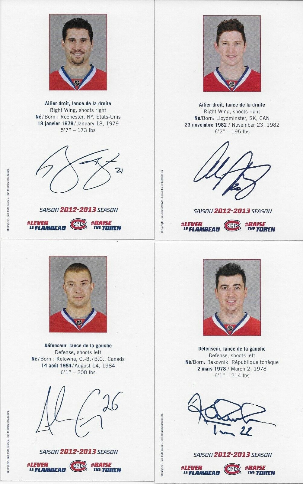 24 Autographed Price Gionta Diaz Montreal Canadiens Postcard 2012-13 Original +1