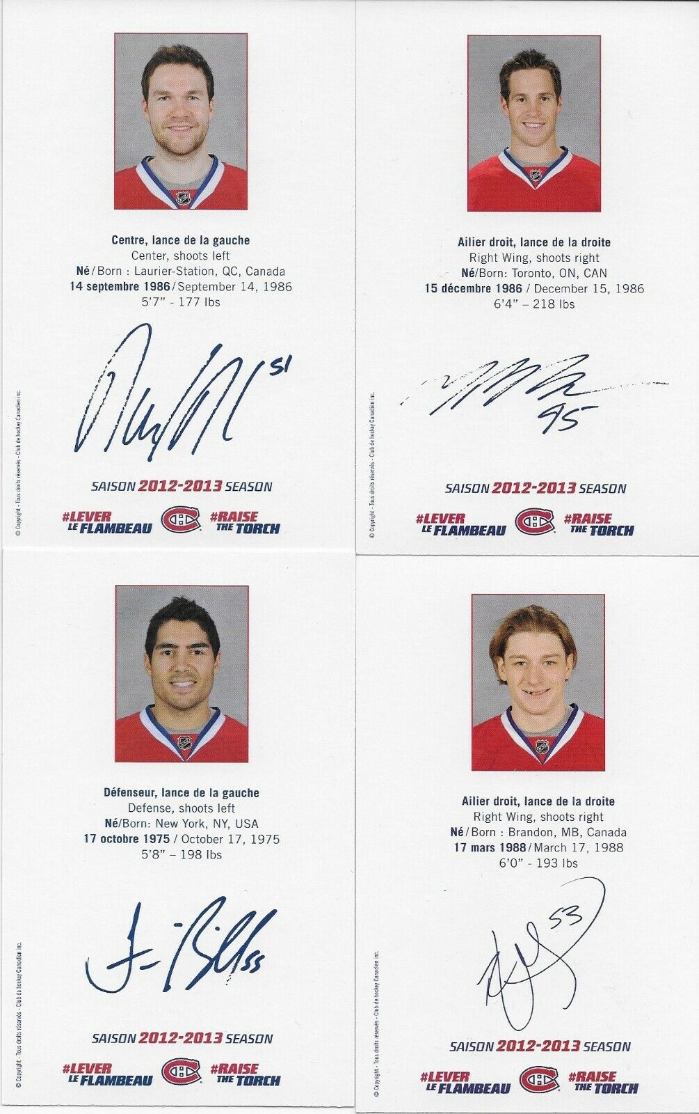 24 Autographed Price Gionta Diaz Montreal Canadiens Postcard 2012-13 Original +1
