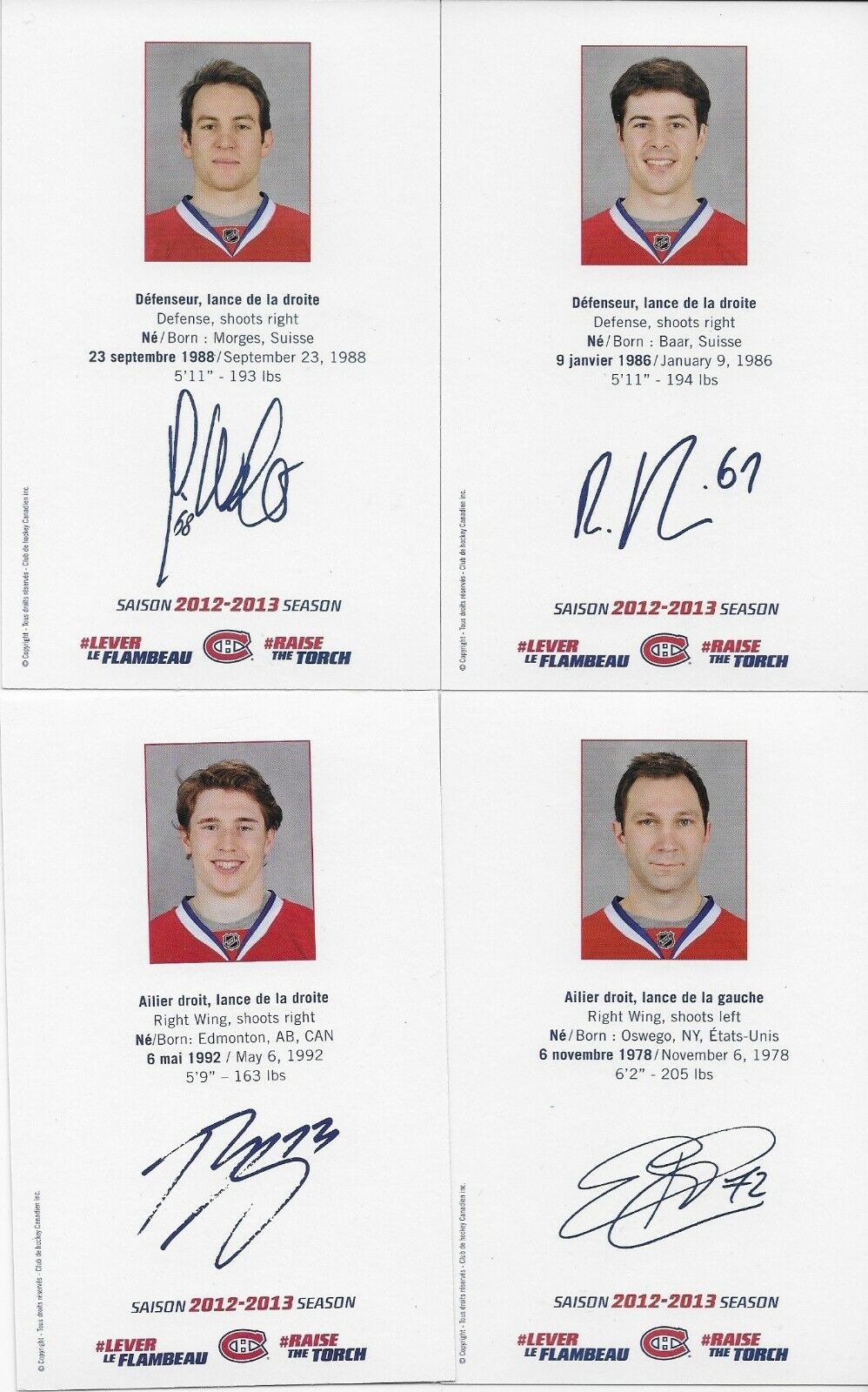 24 Autographed Price Gionta Diaz Montreal Canadiens Postcard 2012-13 Original +1