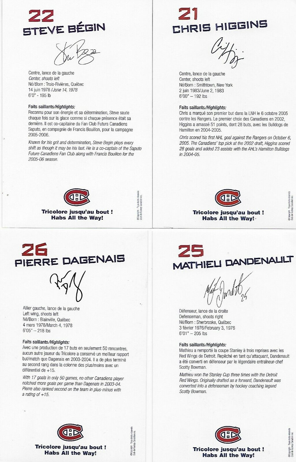 21 Auto. Koivu Zednik Huet Montreal Canadiens Postcard Set 2005-06 Original +3