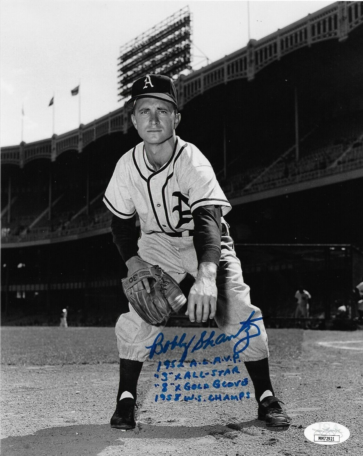Auto. Kansas City Athletics Bobby Shantz 8x10 Photo with JSA and 4 Inscriptions