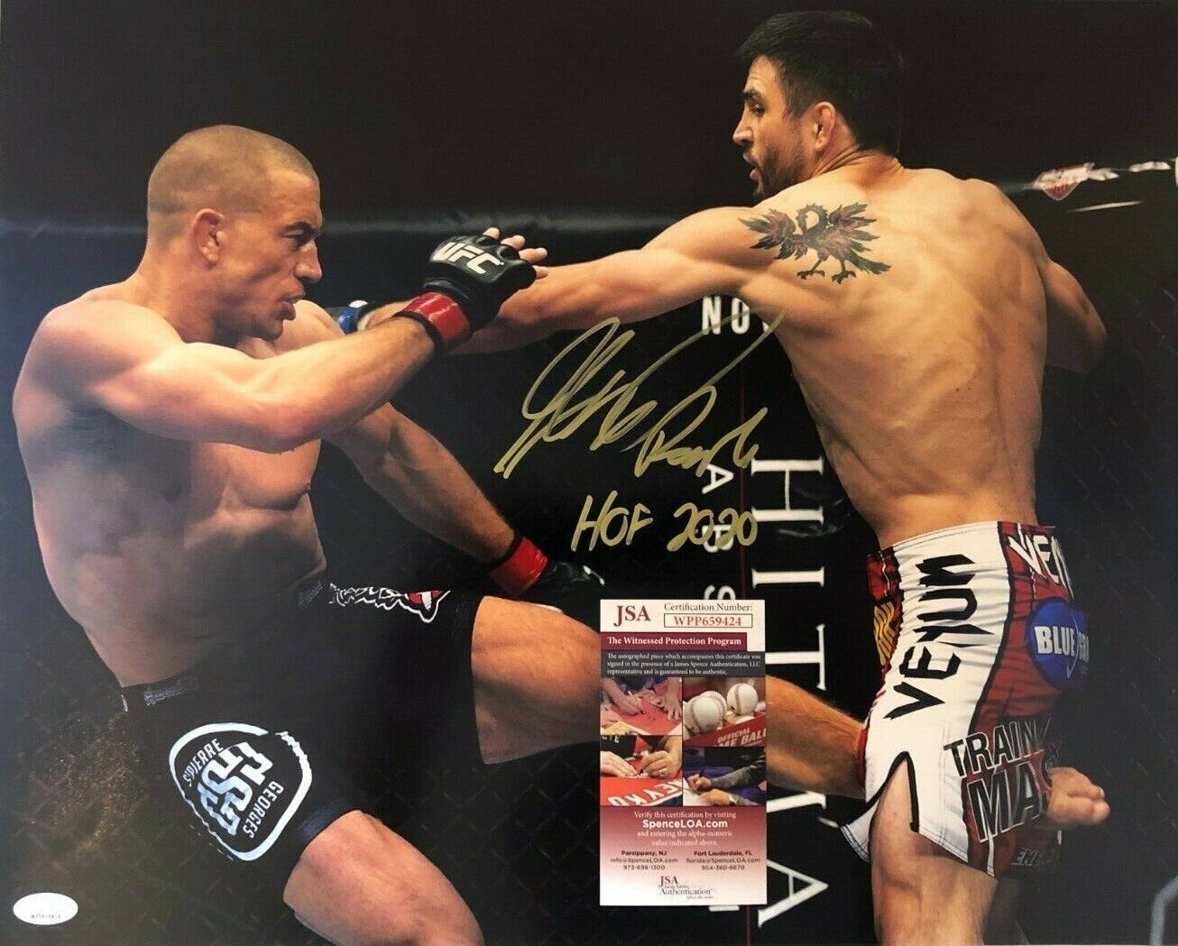 Autographed Georges St Pierre 16x20 Photo RUSH + HOF 2020 Inscriptions JSA Auth.