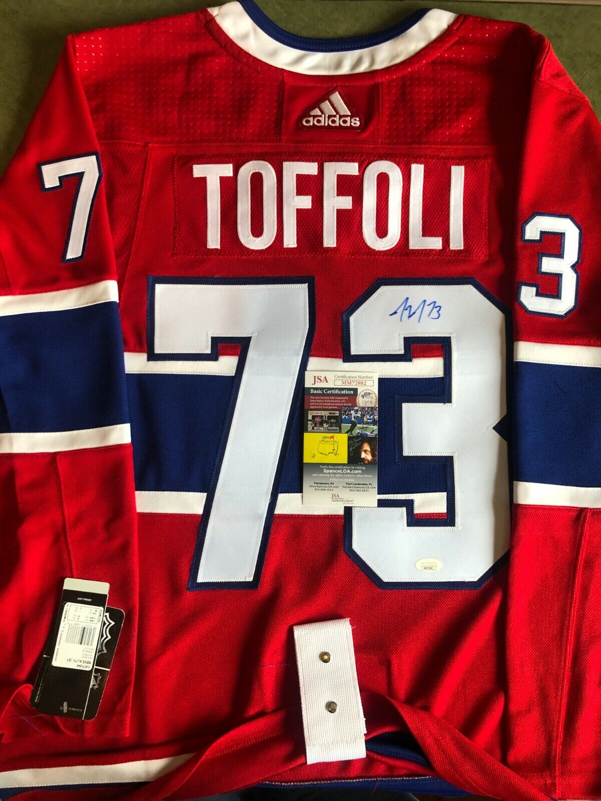 Auto. Réplique authentique du maillot Tyler Toffoli des Canadiens de Montréal d'Adidas avec JSA