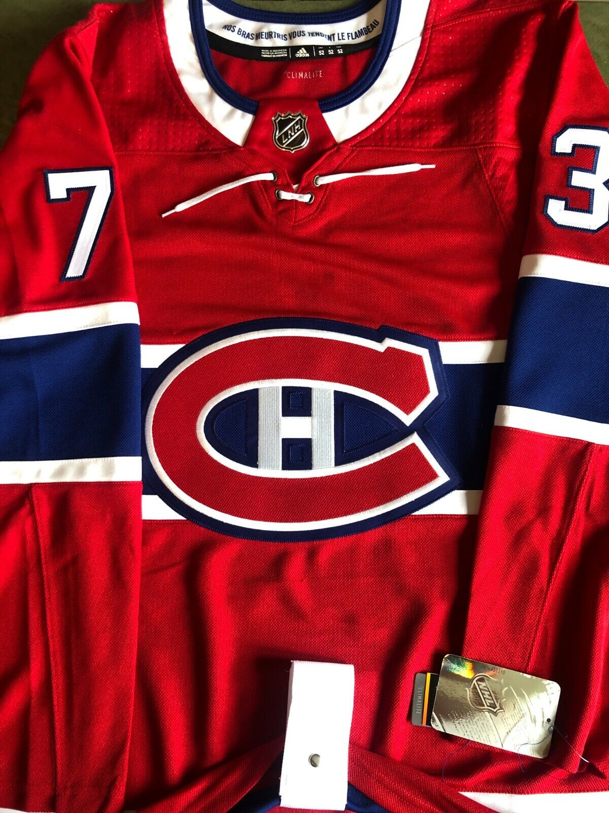 Auto. Réplique authentique du maillot Tyler Toffoli des Canadiens de Montréal d'Adidas avec JSA