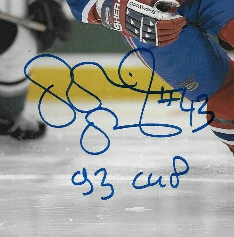 Auto. Montreal Canadiens Patrice Brisebois 8x10 Photo with Inscription 93 Cup