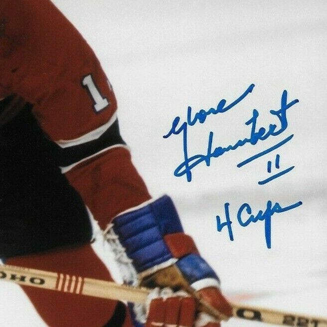 Auto. Montreal Canadiens Yvon Lambert 8x10 Photo #4 with Inscription 4 Cups
