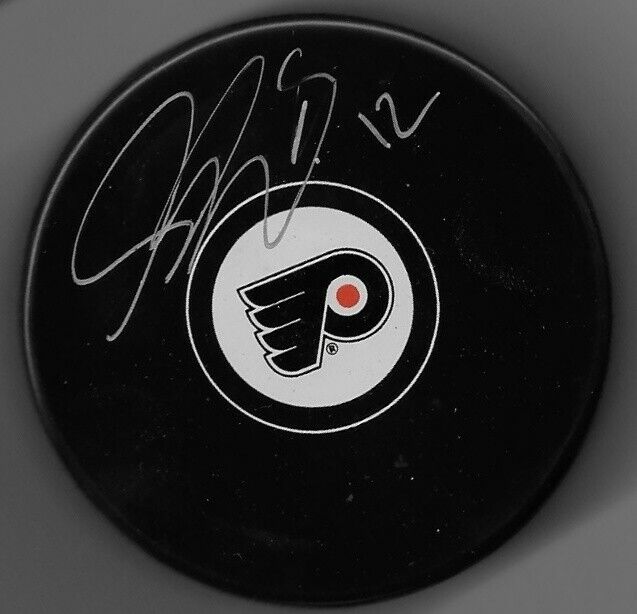 Autographed Philadelphia Flyers Simon Gagne Hockey Puck Original
