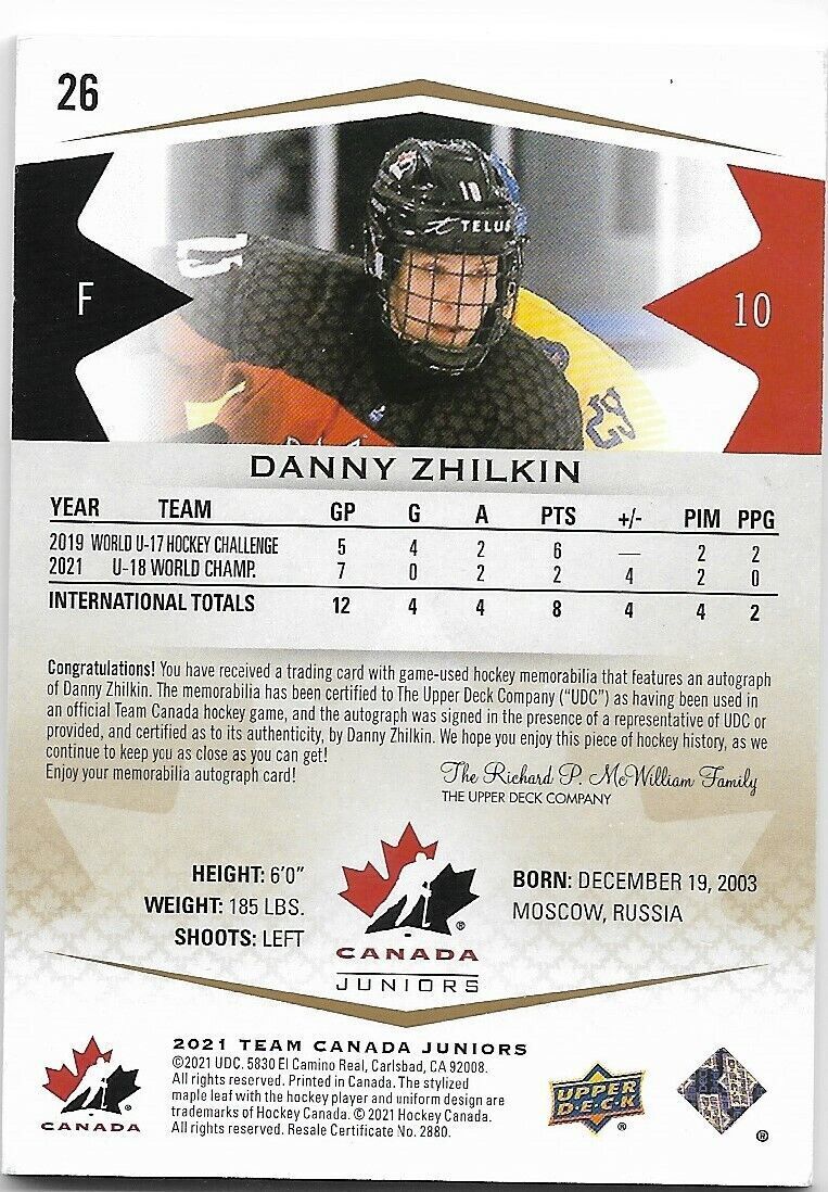 Patch automatique 071/199 de l'équipe Canada Danny Zhilkin 2021
