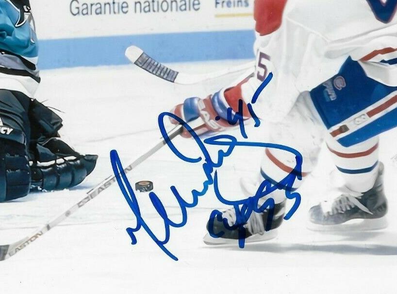 Autographed Montreal Canadiens Gilbert Dionne 8x10 Photo #3 w Inscription 93 Cup