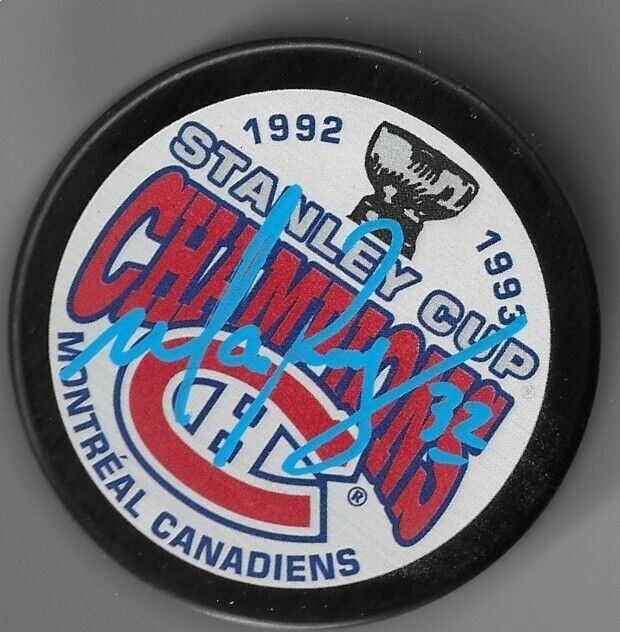 Autographed Montreal Canadiens Mario Roberge 92-93 Stanley Cup Champions Puck