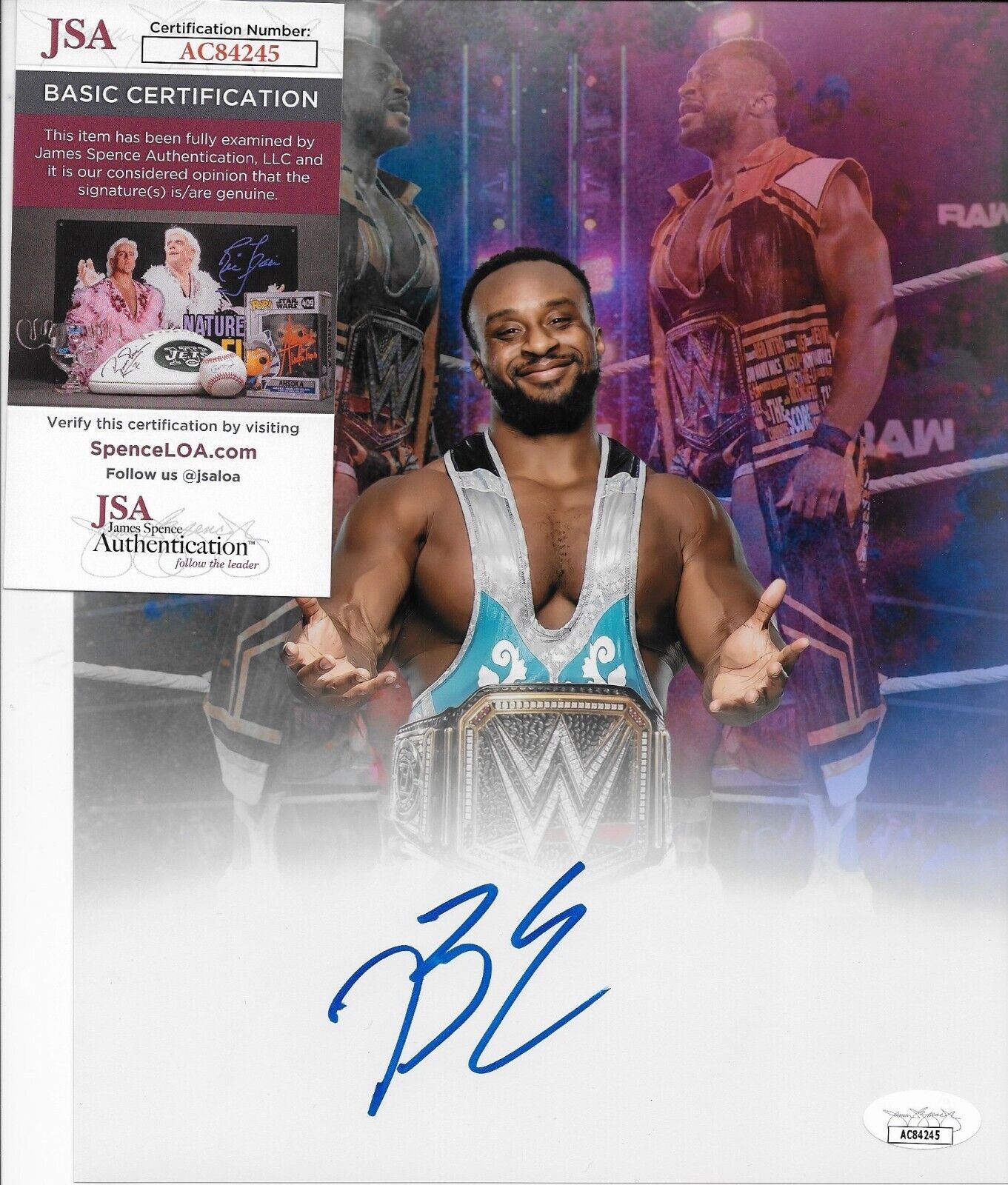 Photo autographiée de catch Big E WWE 8x10 #5 Original avec authentification JSA