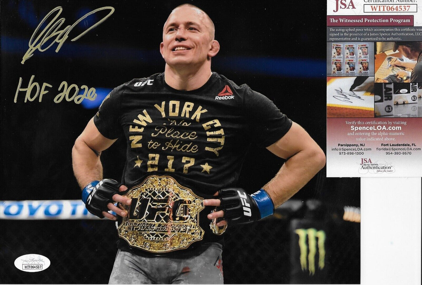 Photo 8x10 autographiée du membre du Temple de la renommée de l'UFC Georges St Pierre #3 Original avec JSA