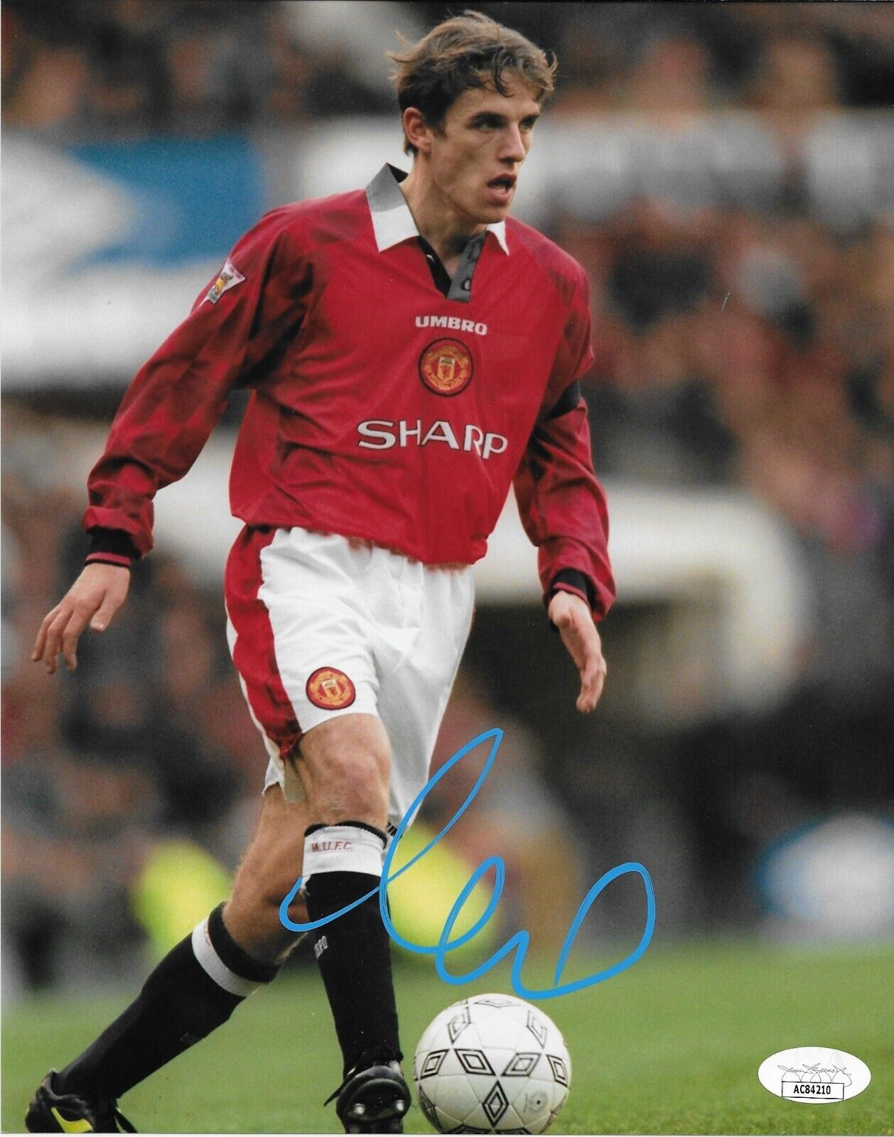 Photo autographiée de Phil Neville Manchester United 8x10 avec authentification JSA
