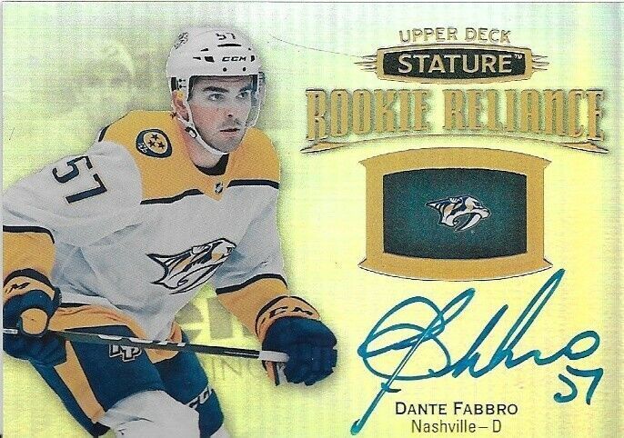 2019-20 Upper Deck Stature Dante Fabbro Rookie Reliance Autographed Card