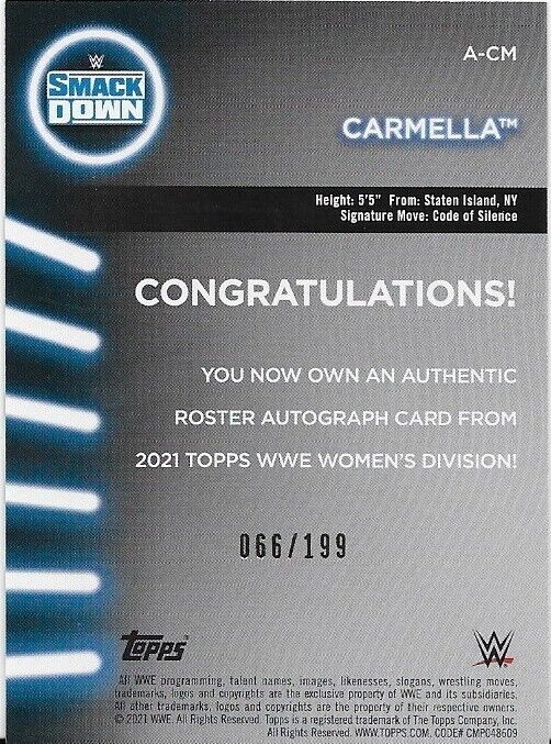 2021 Topps Women Division WWE Carmella AUTO 66/199 card