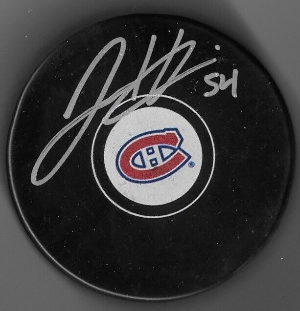 Autographed Montreal Canadiens Jordan Harris Hockey Puck Original