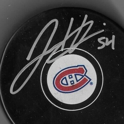 Autographed Montreal Canadiens Jordan Harris Hockey Puck Original