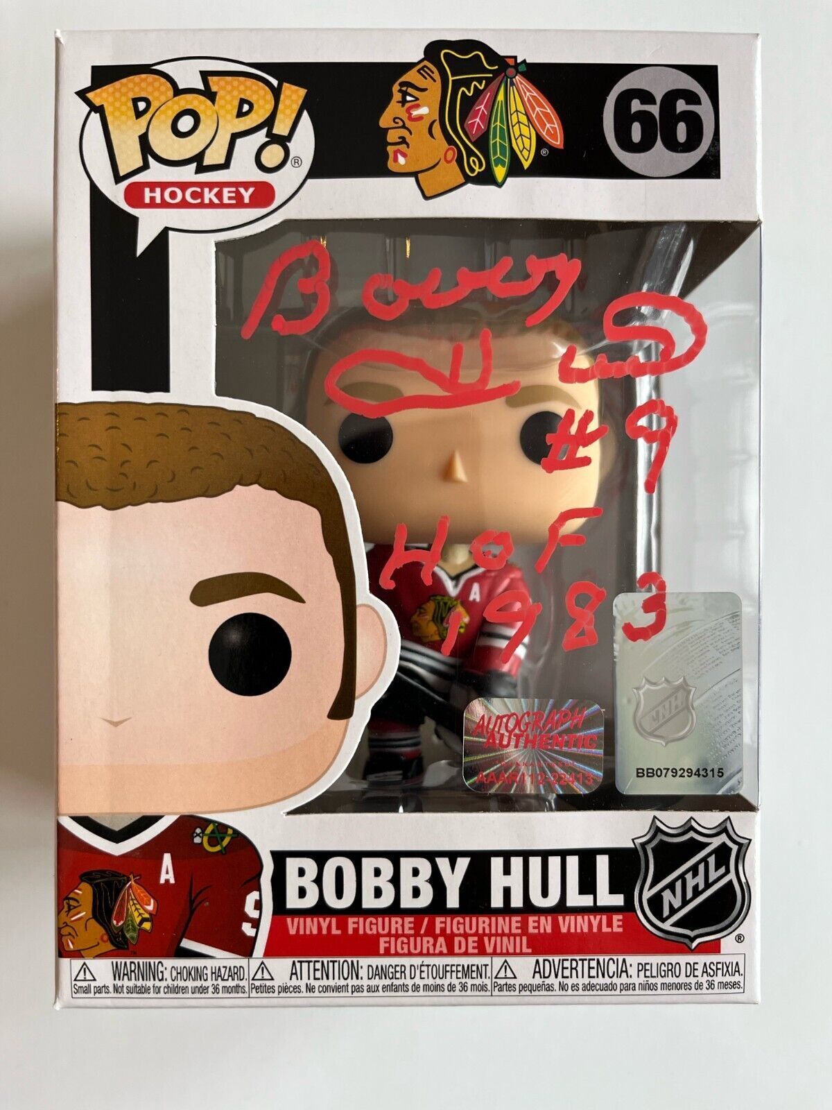 Autographed Chicago Blackhawks Signed Bobby Hull Funko pop w/inscription COA