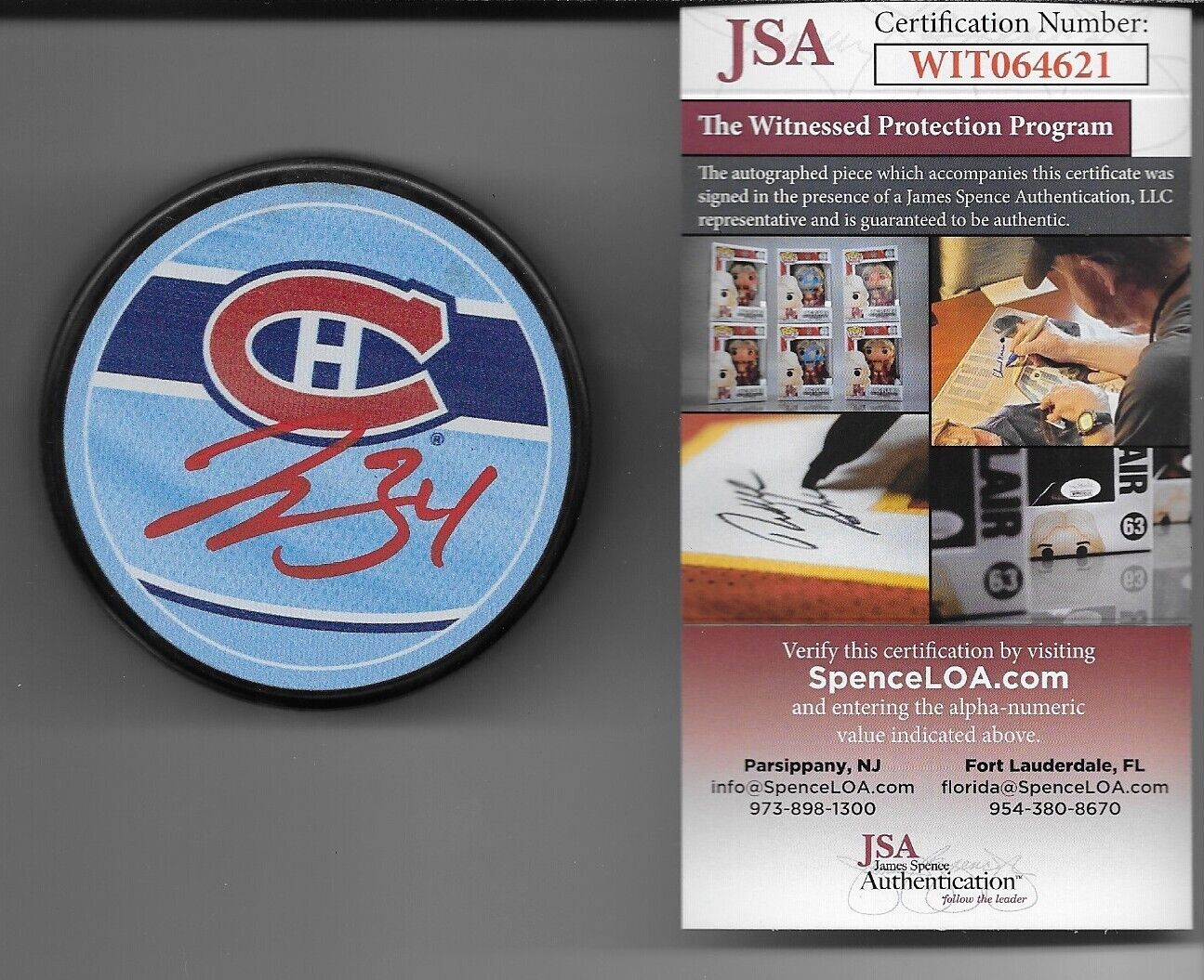 Auto. Les Canadiens de Montréal Jake Allen Hockey Puck 3 Signature privée originale avec JSA