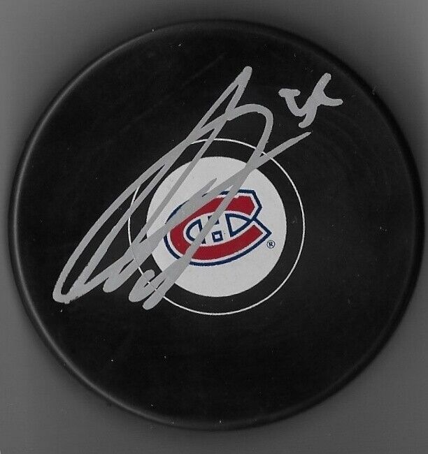 Rondelle de hockey originale autographiée des Canadiens de Montréal Mattias Norlinder