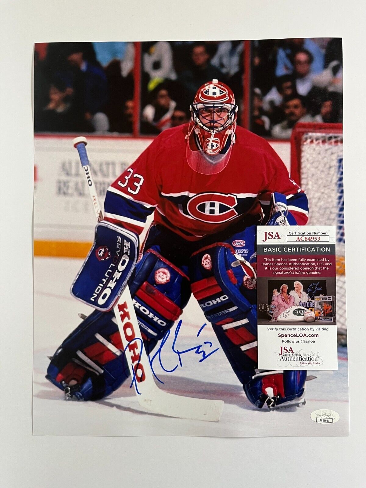 Signed Patrick Roy Montreal Canadiens Hall of Famer 11x14 w JSA Authentication