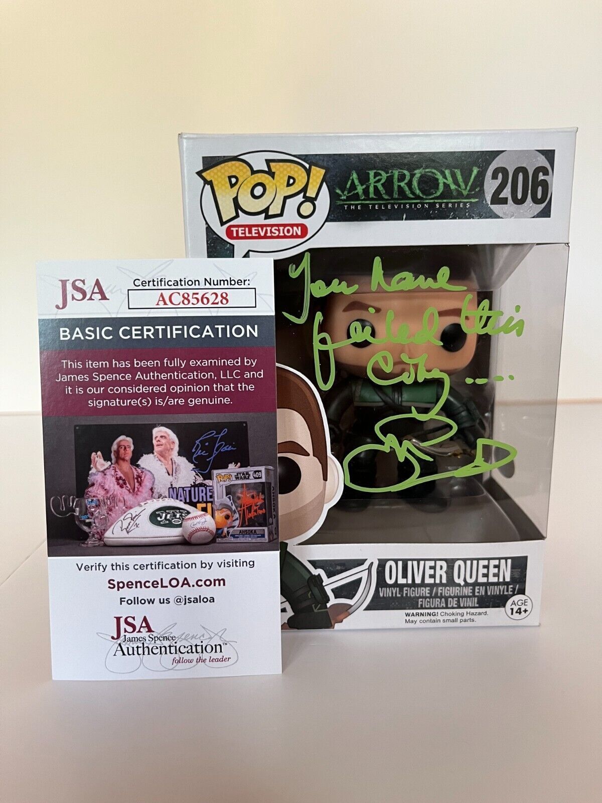 Autographed Stephen Amell signed Arrow Pop Funko JSA certified Oliver Queen