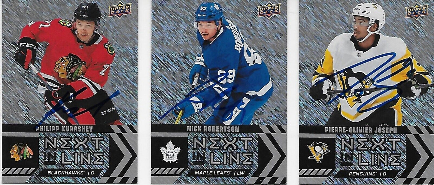 Autographed 20/21 UD Overtime Next in Line 3 Card Lot Kurashev Robertson Joseph