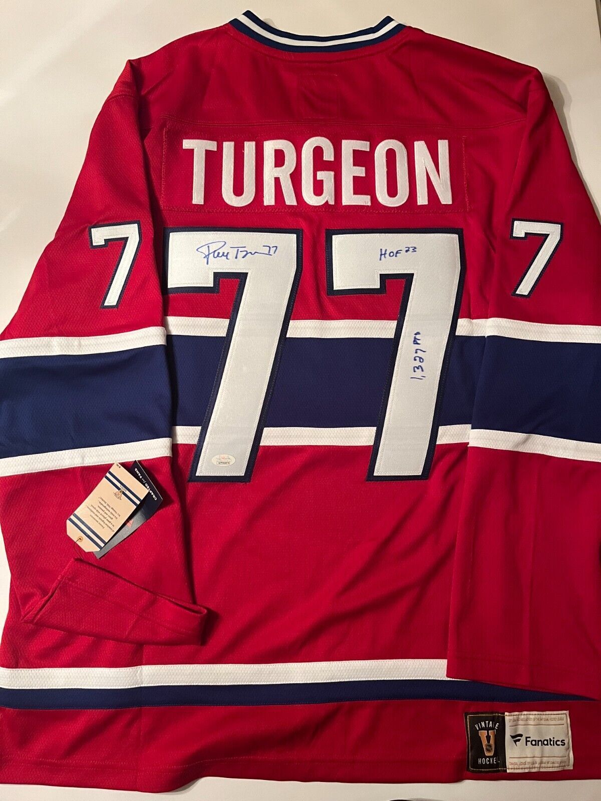 Autographed Fanatics Montreal Canadiens HOF Pierre Turgeon Jersey JSA 2 Inscrip