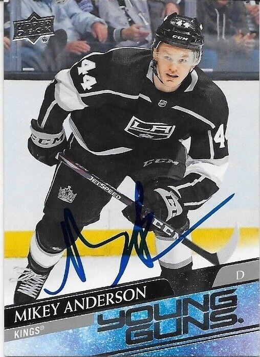 Carte de recrue autographiée UD 2020-21 des Los Angeles Kings Mikey Anderson Young Guns