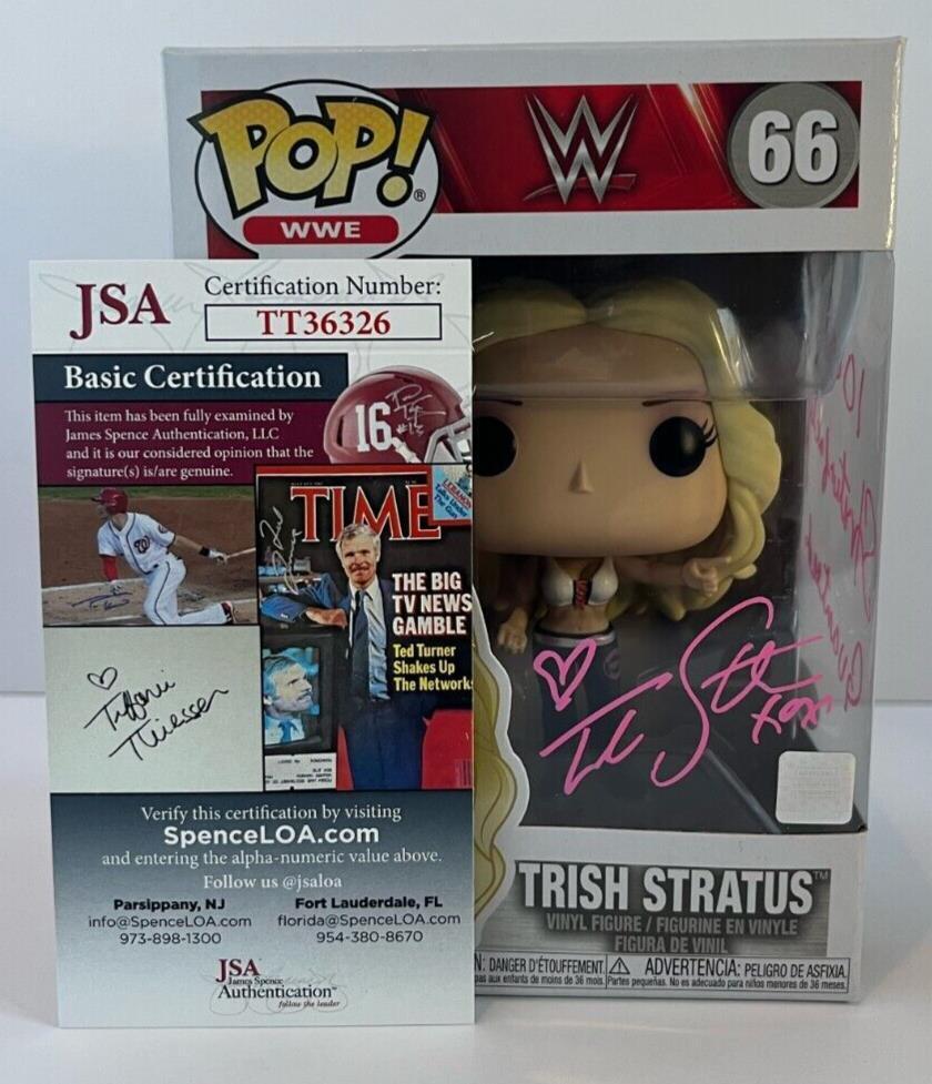 Autographed Trish Stratus signed WWE Pop Funko JSA Wrestling with inscription