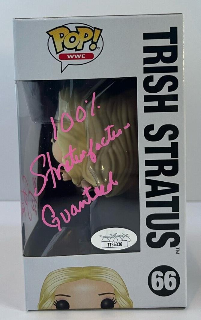 Autographed Trish Stratus signed WWE Pop Funko JSA Wrestling with inscription