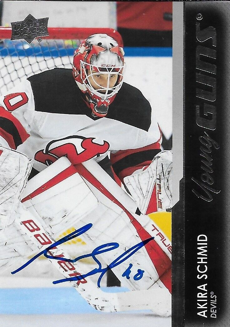 Signed Akira Schmid Young Guns 2021-22 UD New Jersey Devils Rookie Card #2