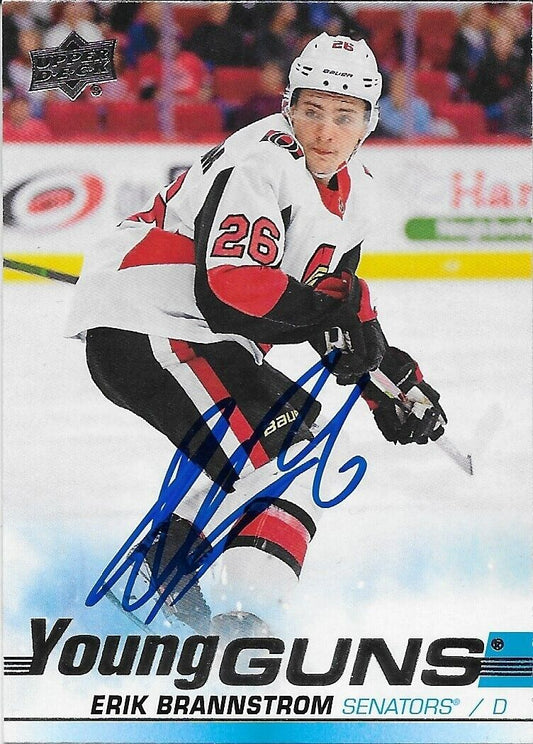 Signed Erik Brannstrom Ottawa Senators 2019-20 UD Young Guns Rookie Card